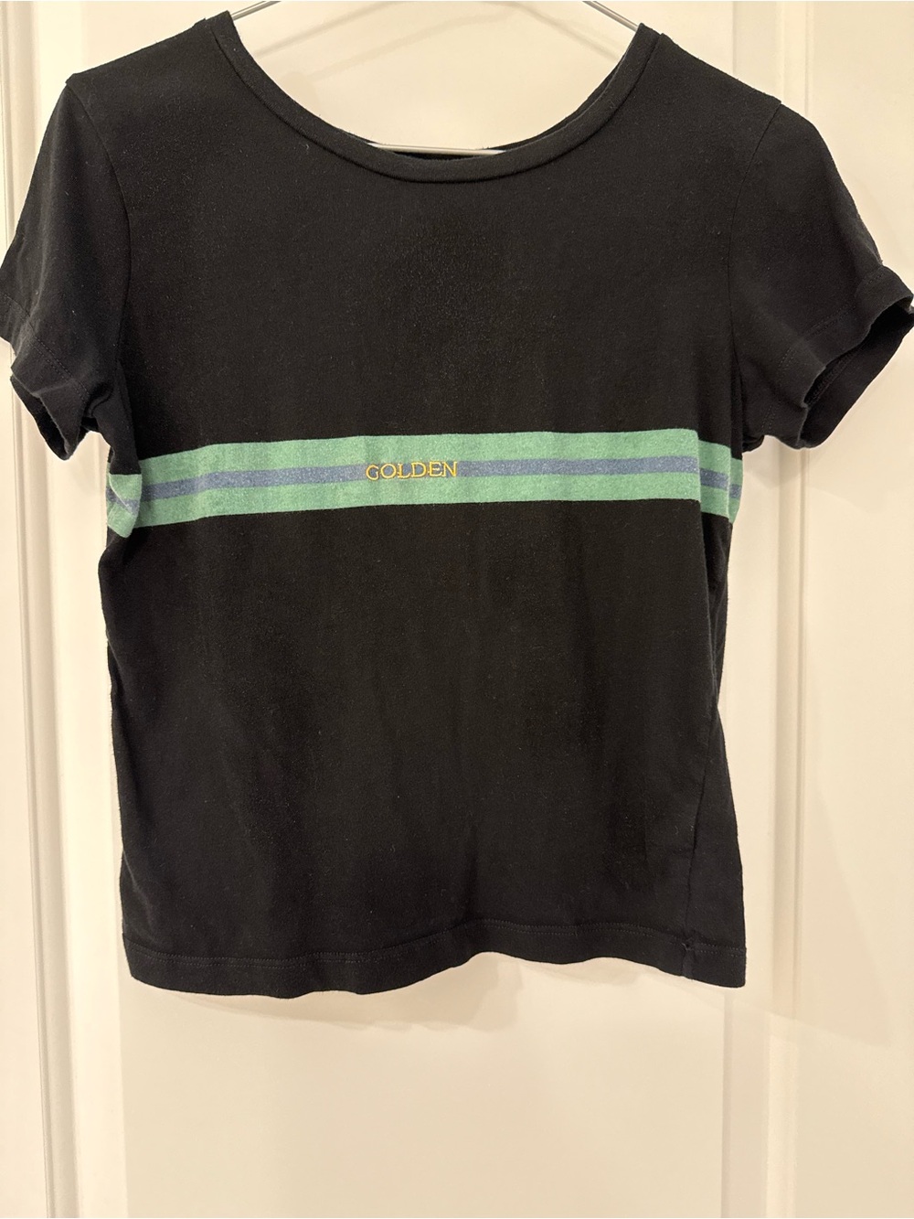 TNA Black Short Sleeve Tee with Green and Blue Stripe